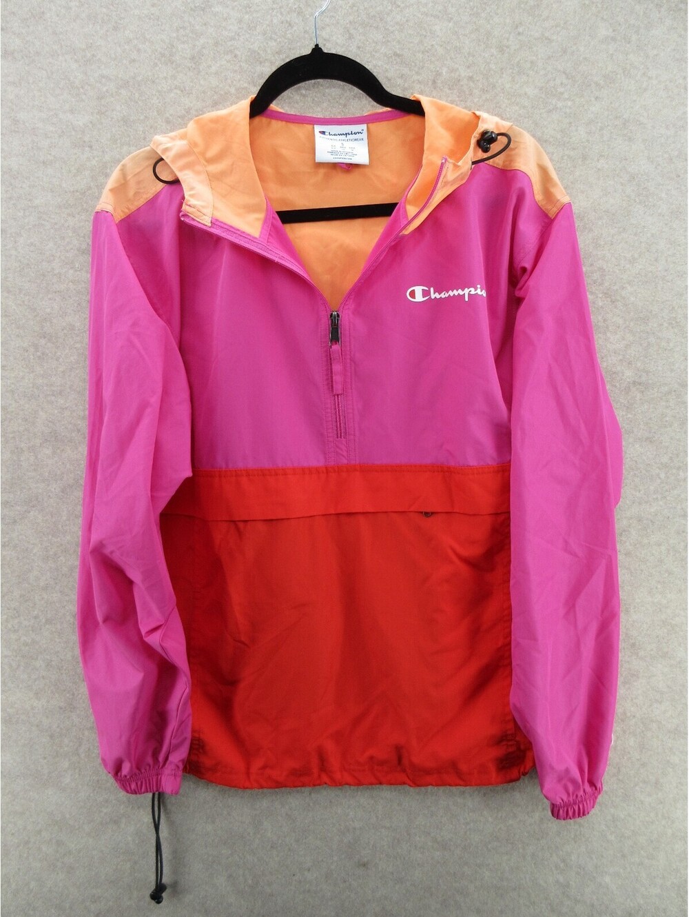 Champion Women’s Small Colorblock Pink Orange Red Hooded Anorak Windbreaker